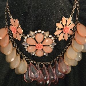 Elegant Floral Necklace with Pink and Gold Accents